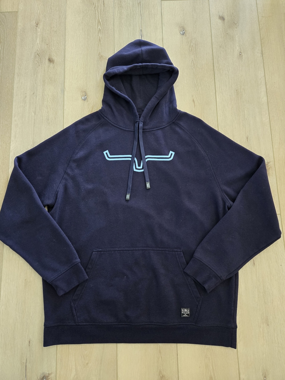Kimes Ranch Navy Hoodie with Light Blue Horn Logo Men's Large